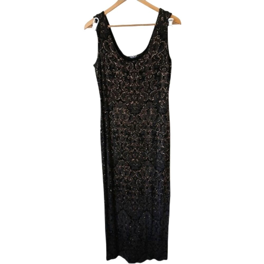 Vintage Softwear By Mark Singer Stretchy Maxi Dress Gold Sparkle